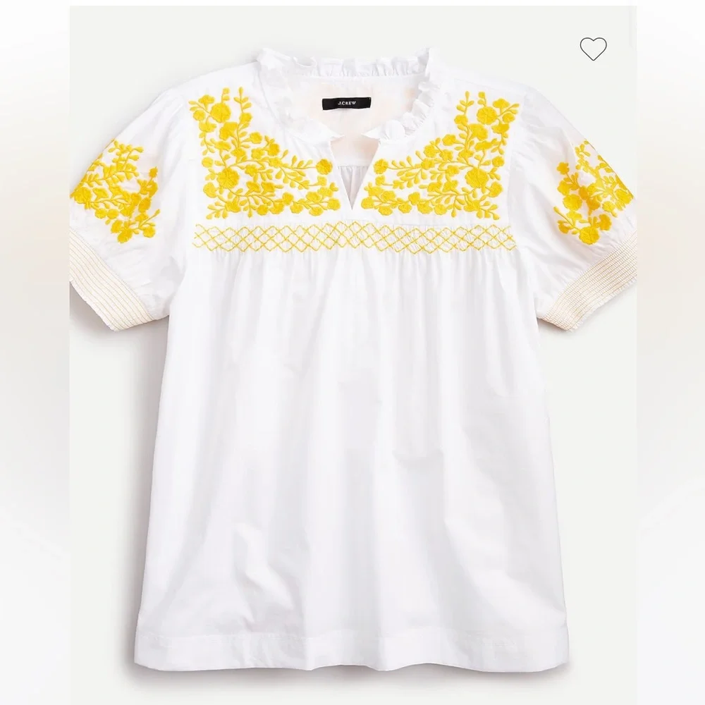 JCrew Embroidered Cotton Poplin Puff-Sleeve Top